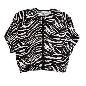 Jones New York Zebra Animal Print Brown Cream Cardigan Sweater Button Size 1X